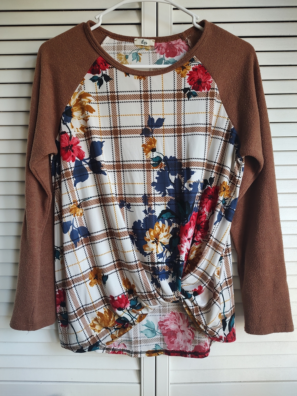 Egs Long-Sleeve Plaid Floral Twist Tunic
